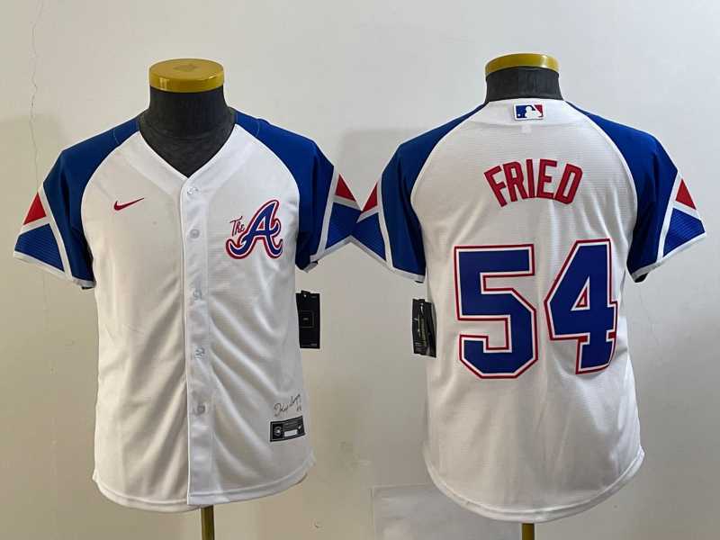 Youth Atlanta Braves #54 Max Fried White 2023 City Connect Cool Base Stitched Jersey->mlb youth jerseys->MLB Jersey
